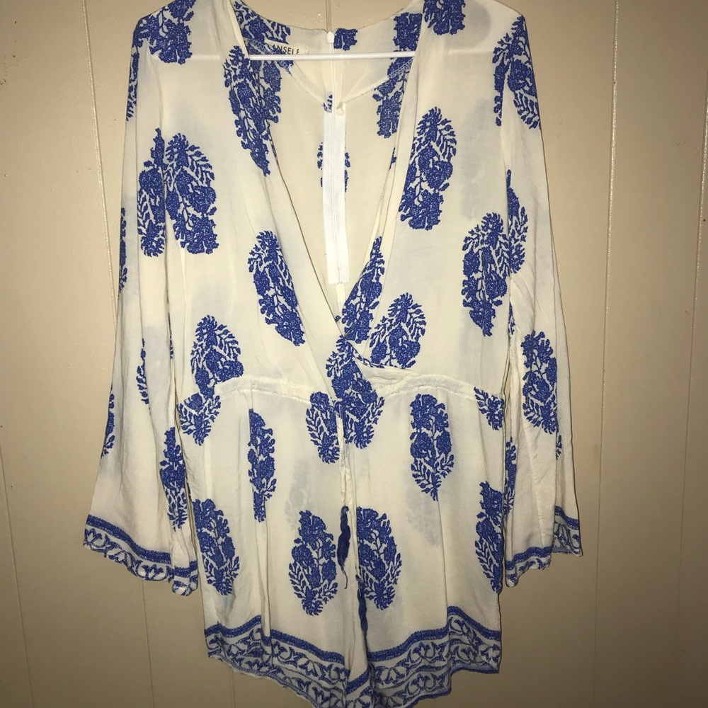 Blue & White Floral Romper